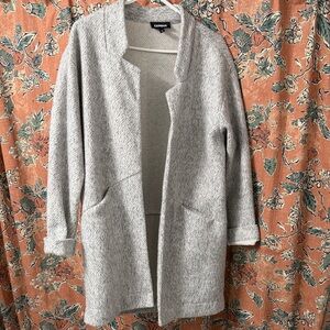 Express Light Gray Open-Front Long Cardigan